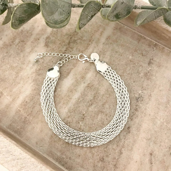925 Sterling Silver Mesh Bracelet Wide Chunky Thick Bracelet Large Bracelet - Picture 2 of 7